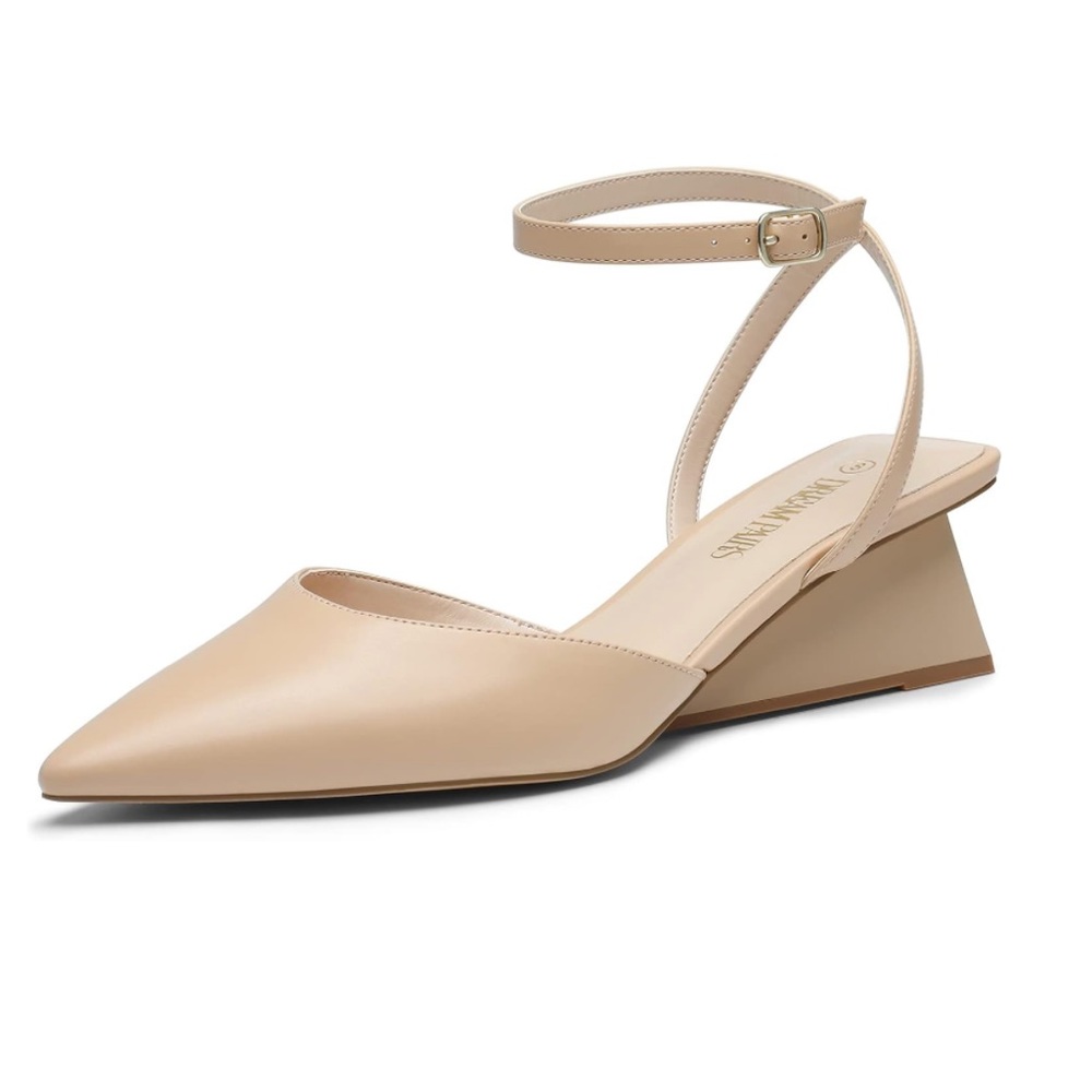 Nude Pointed Toe Strappy Wedge Heels